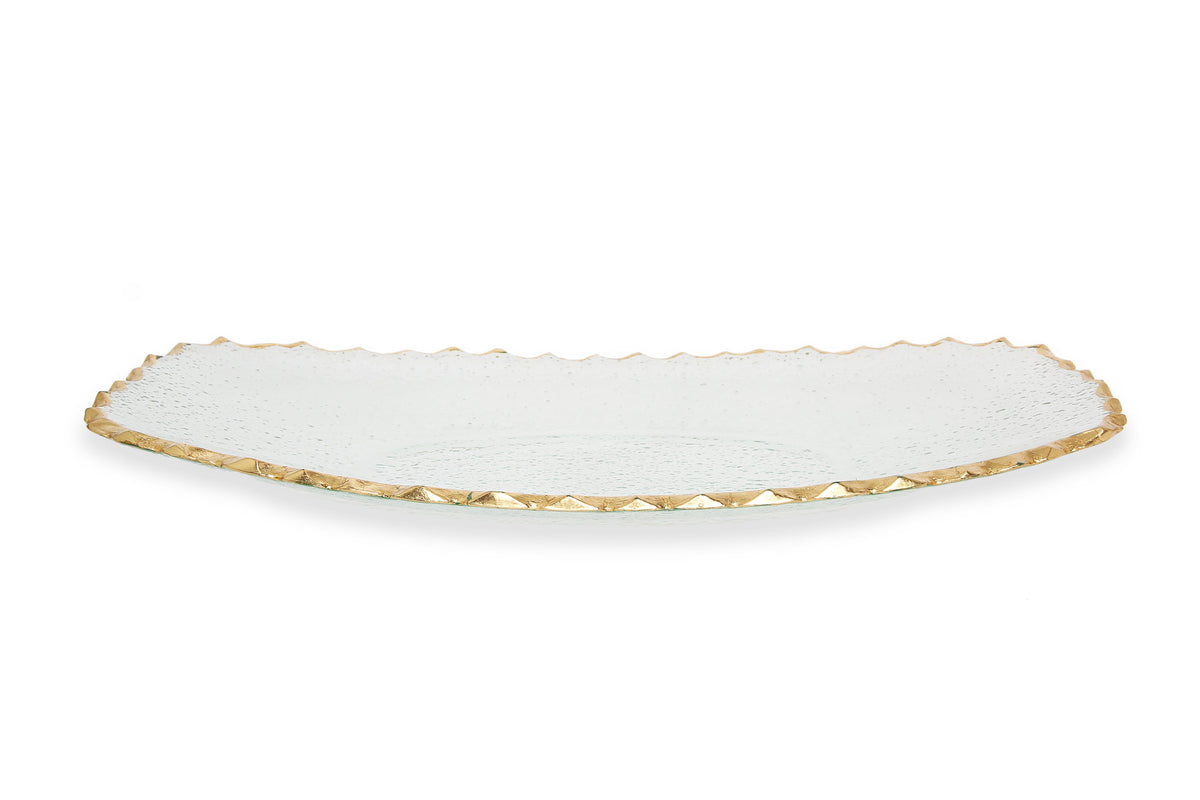 Glass Oblong Tray with Gold Edge 15.5"L 8.25"W