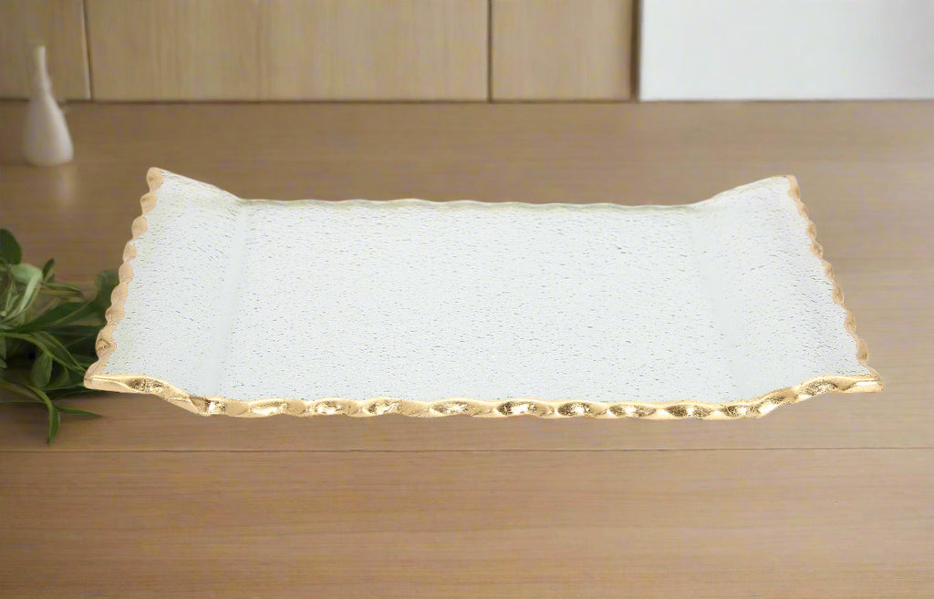 Glass Oblong Tray with Gold Edge 11"L 6.5"W
