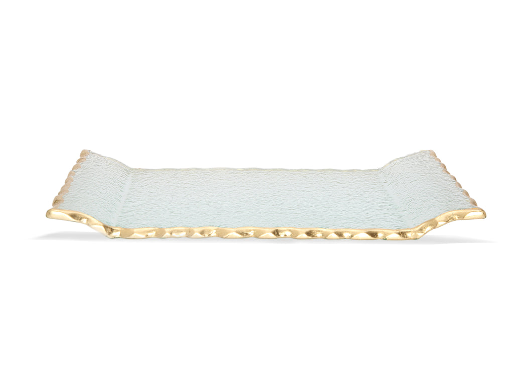 Glass Oblong Tray with Gold Edge 11"L 6.5"W