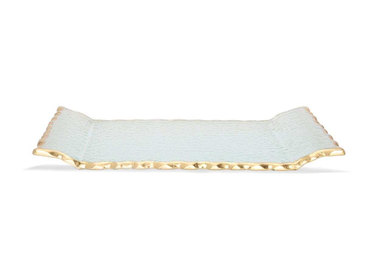 Glass Oblong Tray with Gold Edge 11"L 6.5"W