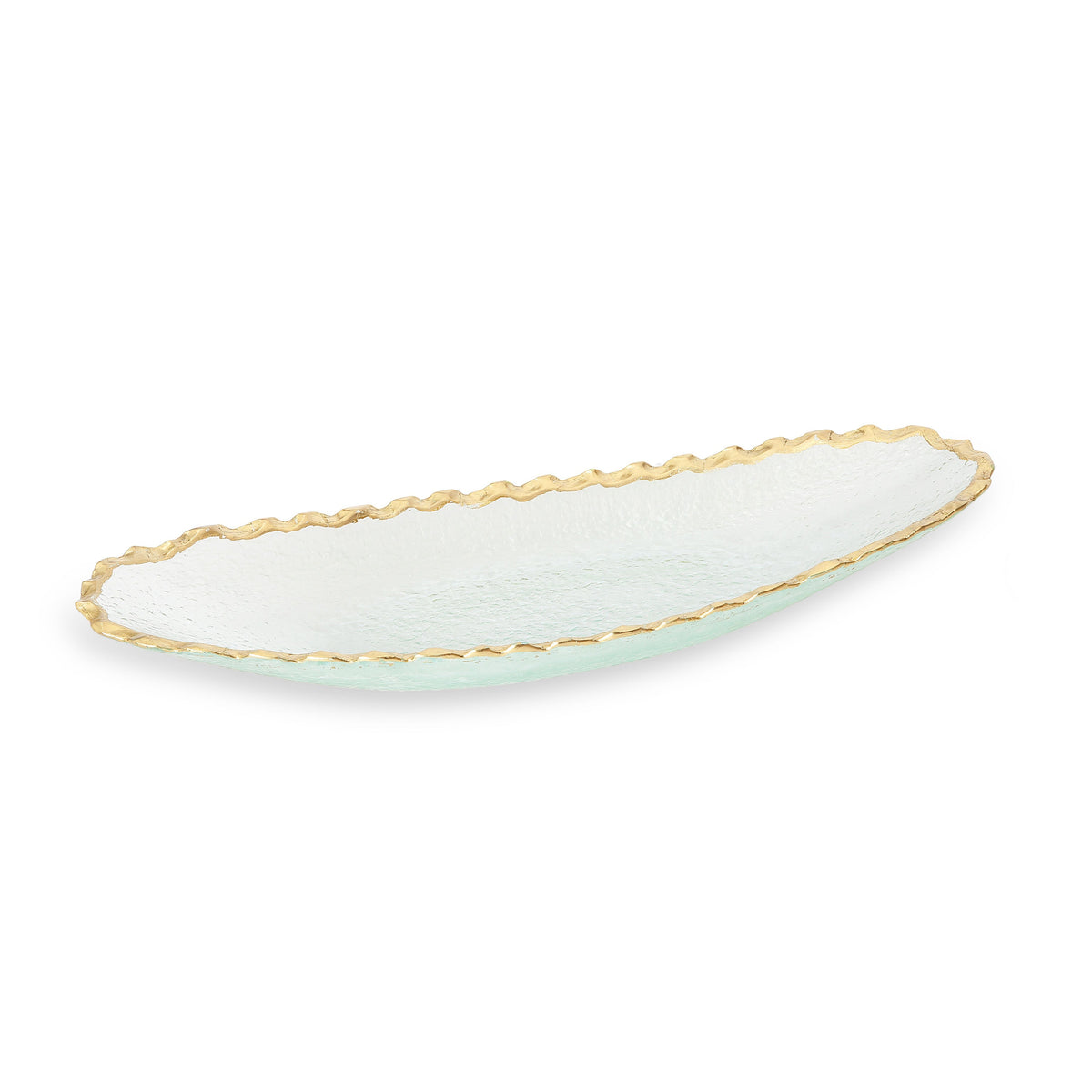 Glass Oval Tray with Gold Edge 15"L 5.25"W