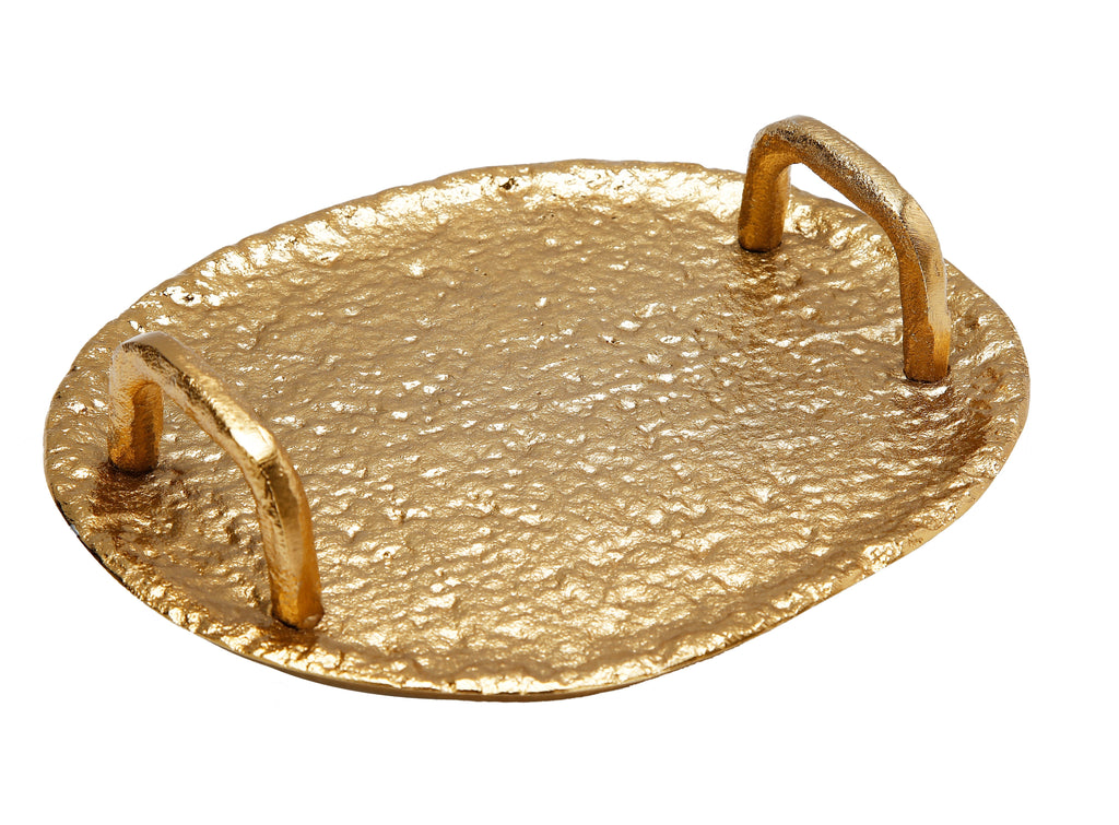 Textured Gold Round Tray with Handles