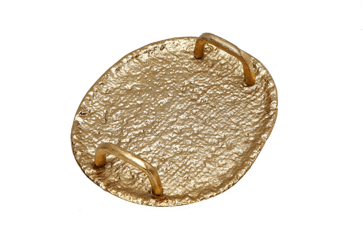 Textured Gold Round Tray with Handles