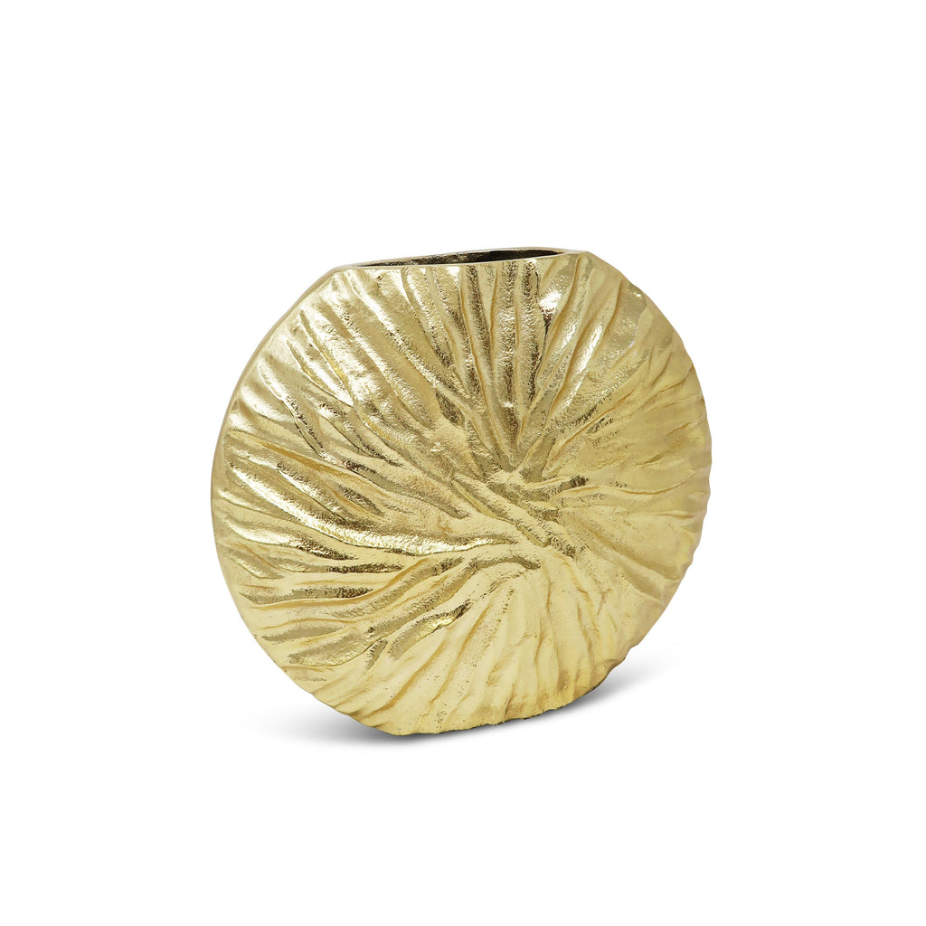 Gold Crumpled Circular Vase, 8.25"H