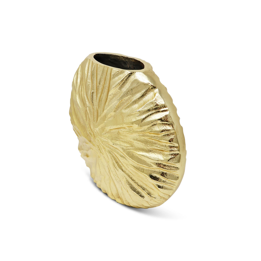 Gold Crumpled Circular Vase, 8.25"H