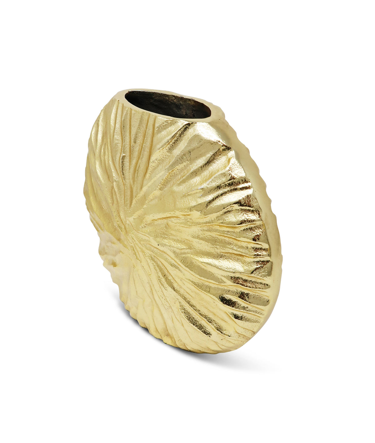 Gold Crumpled Circular Vase, 8.25"H