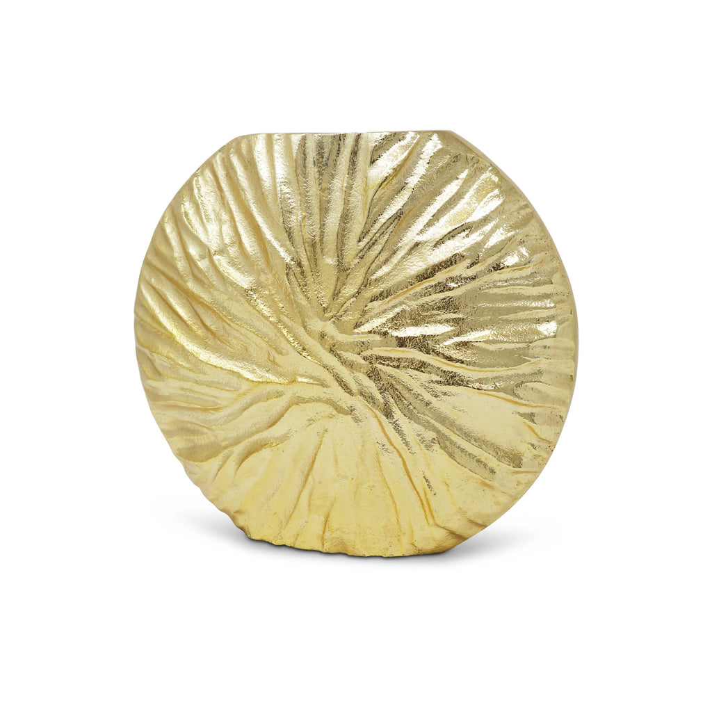 Gold Crumpled Circular Vase, 8.25"H