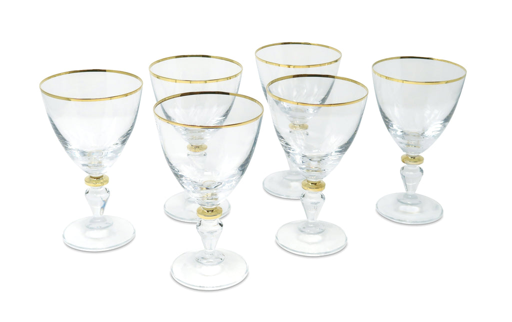Set of 6 Water Glasses with Gold Accents