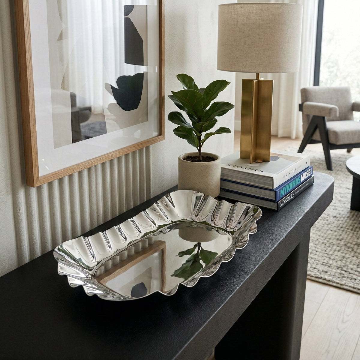 Stainless Steel Hammered Serving Tray, 17.25"L