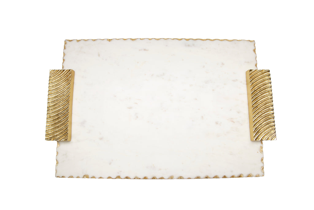 16" Gold Marble Challah Tray with Decorative