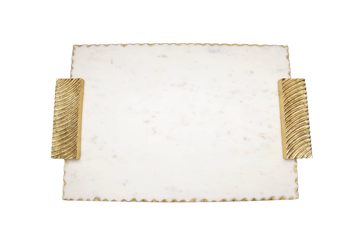 16" Gold Marble Challah Tray with Decorative