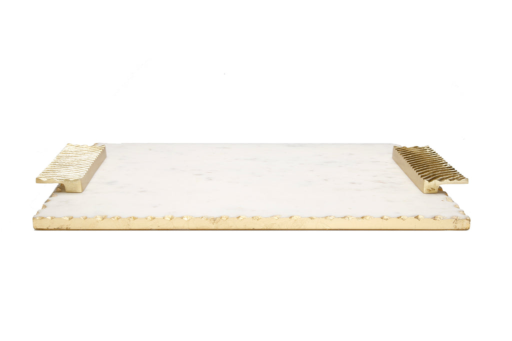 16" Gold Marble Challah Tray with Decorative