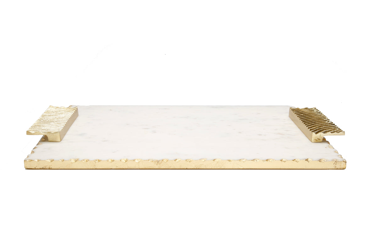 16" Gold Marble Challah Tray with Decorative