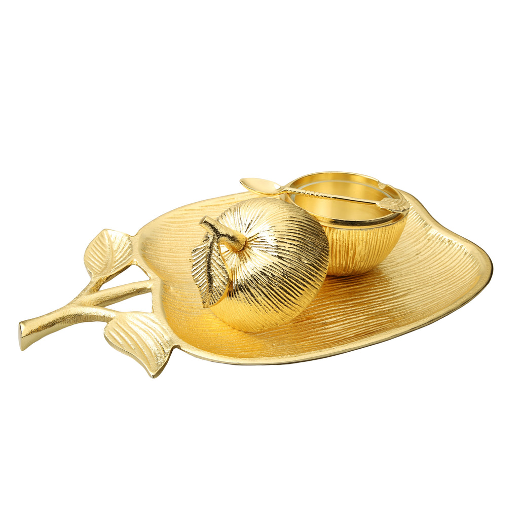 Large Gold Apple Shaped Dish with Removable Honey Jar