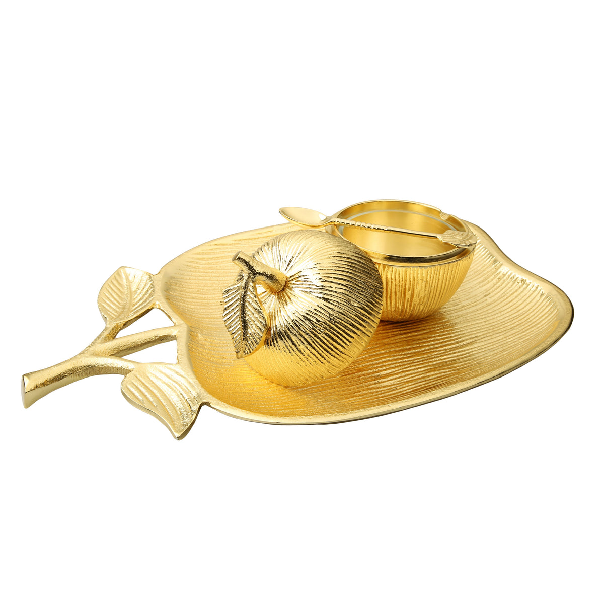 Large Gold Apple Shaped Dish with Removable Honey Jar