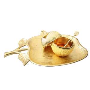Large Gold Apple Shaped Dish with Removable Honey Jar