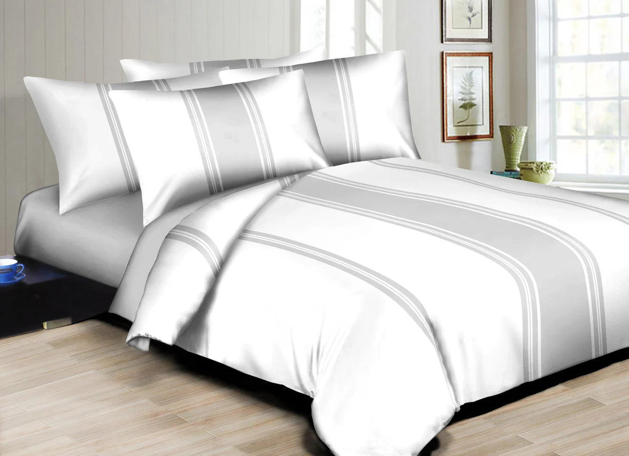 Double Stripe Grey Duvet Cover Bedding Set