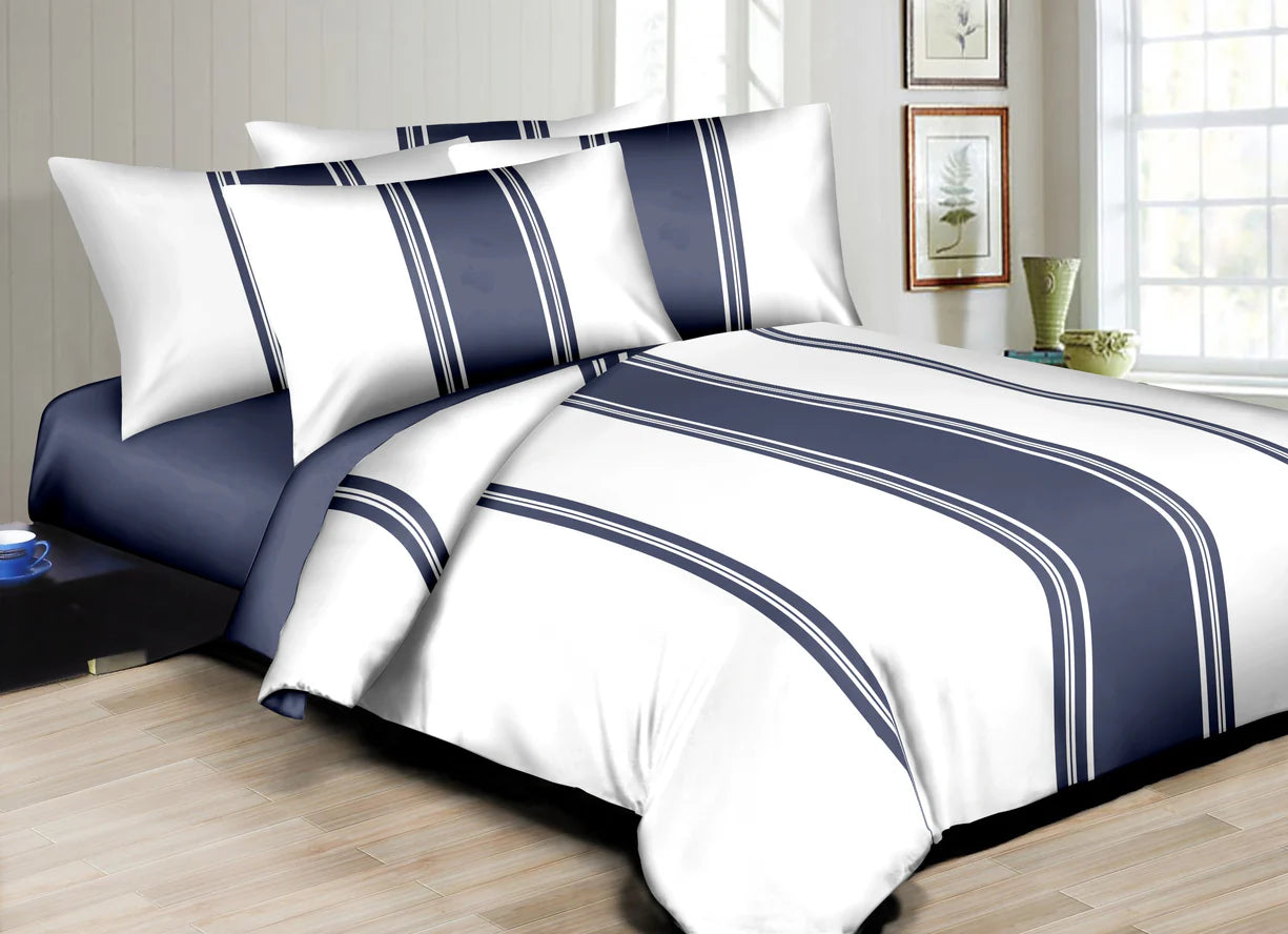 Double Stripe Blue Duvet Cover Bedding Set