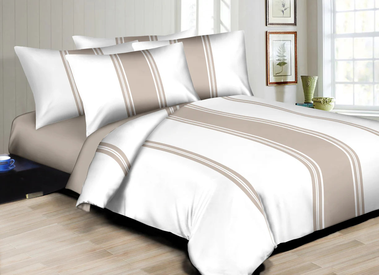 Double Stripe Beige Duvet Cover Bedding Set
