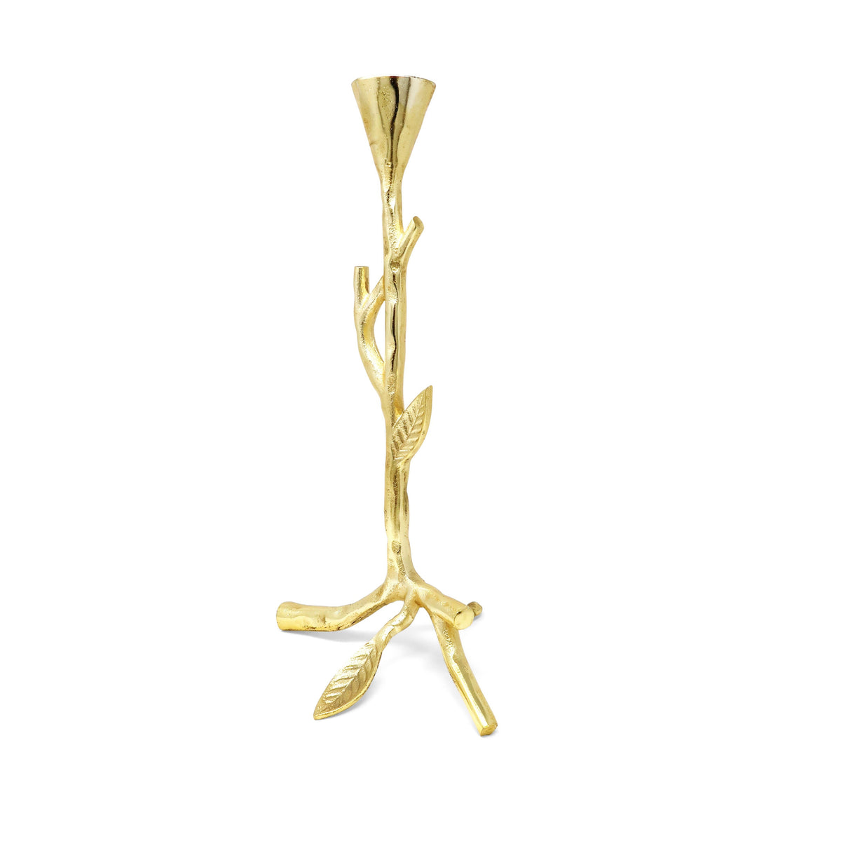 Gold Taper Candle Holder with Branch Design, 2 sizes