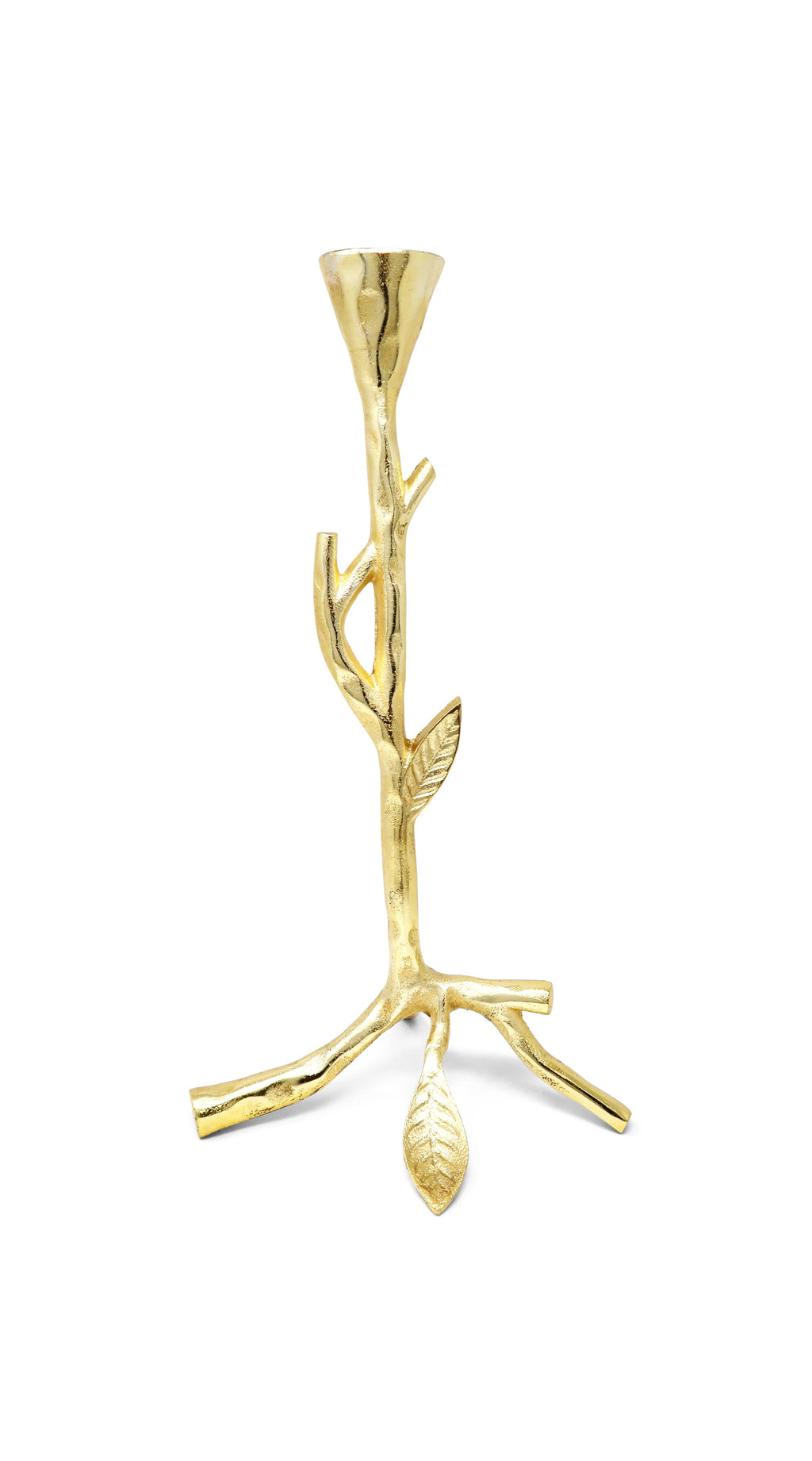 Gold Taper Candle Holder with Branch Design, 2 sizes
