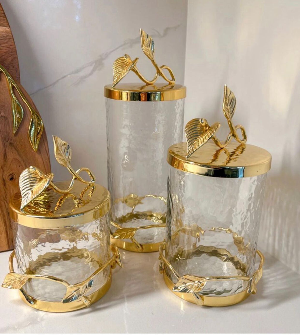 Hammered Glass Canister with Gold Leaf Lid