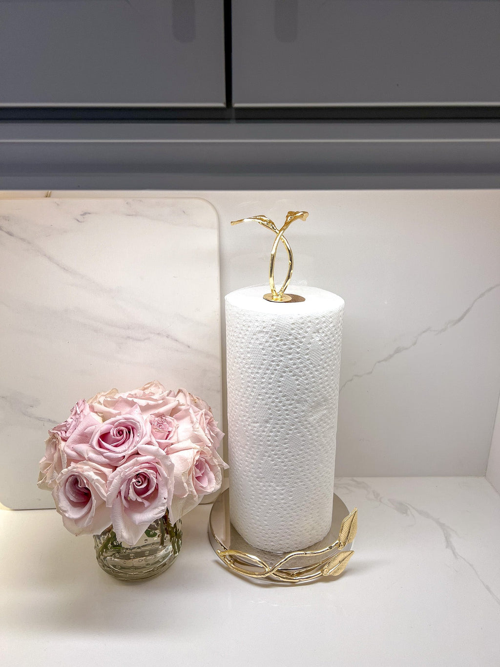 Stainless Steel Paper Towel Holder with Gold Leaf Design