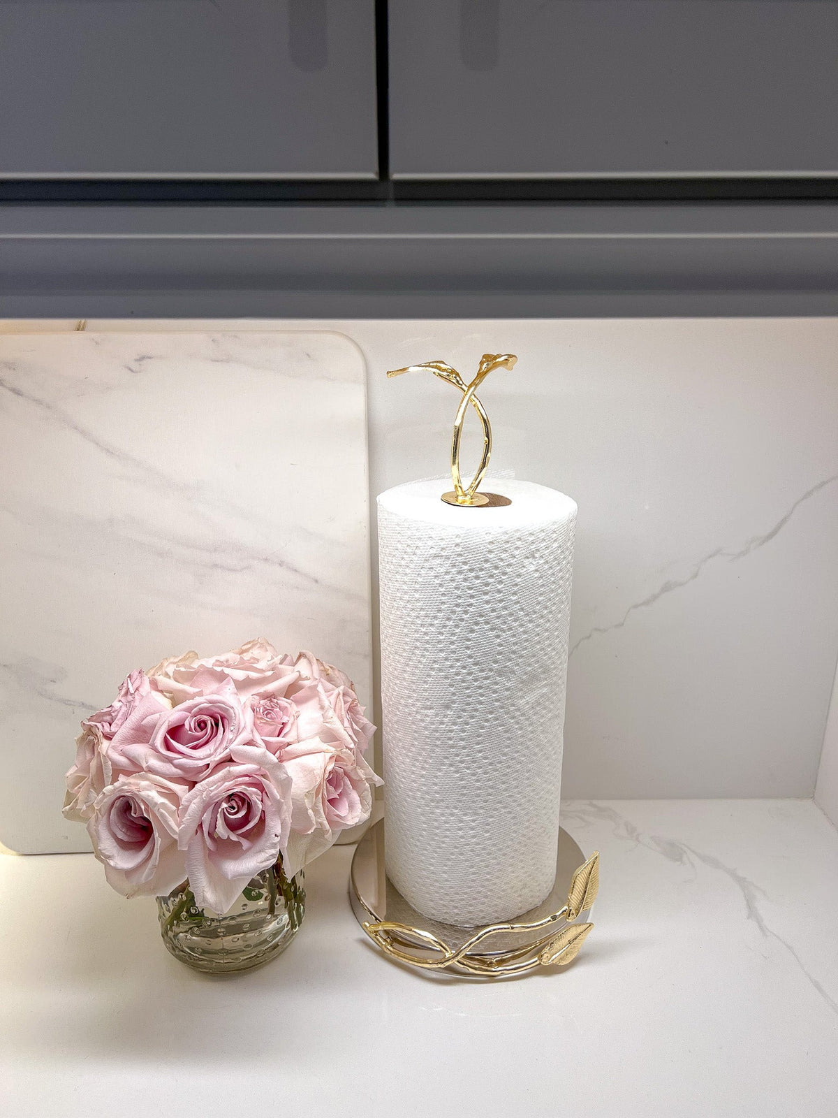 Stainless Steel Paper Towel Holder with Gold Leaf Design