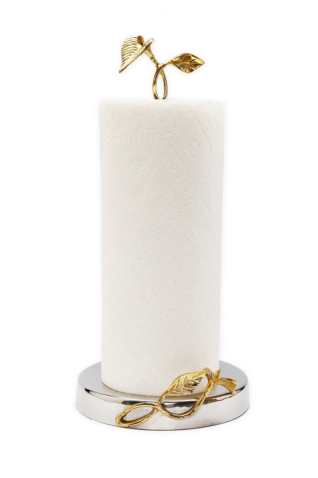 Stainless Steel Paper Towel Holder with Gold Leaf Design