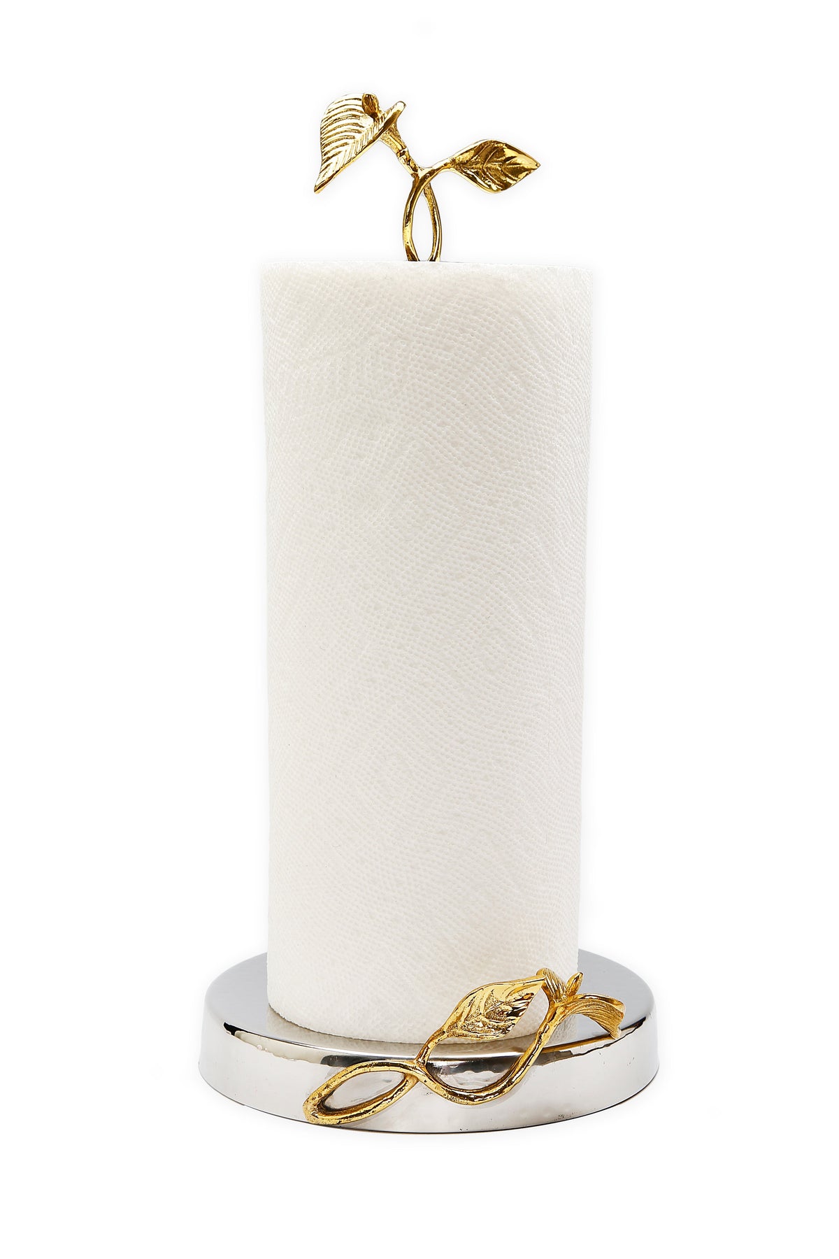 Stainless Steel Paper Towel Holder with Gold Leaf Design