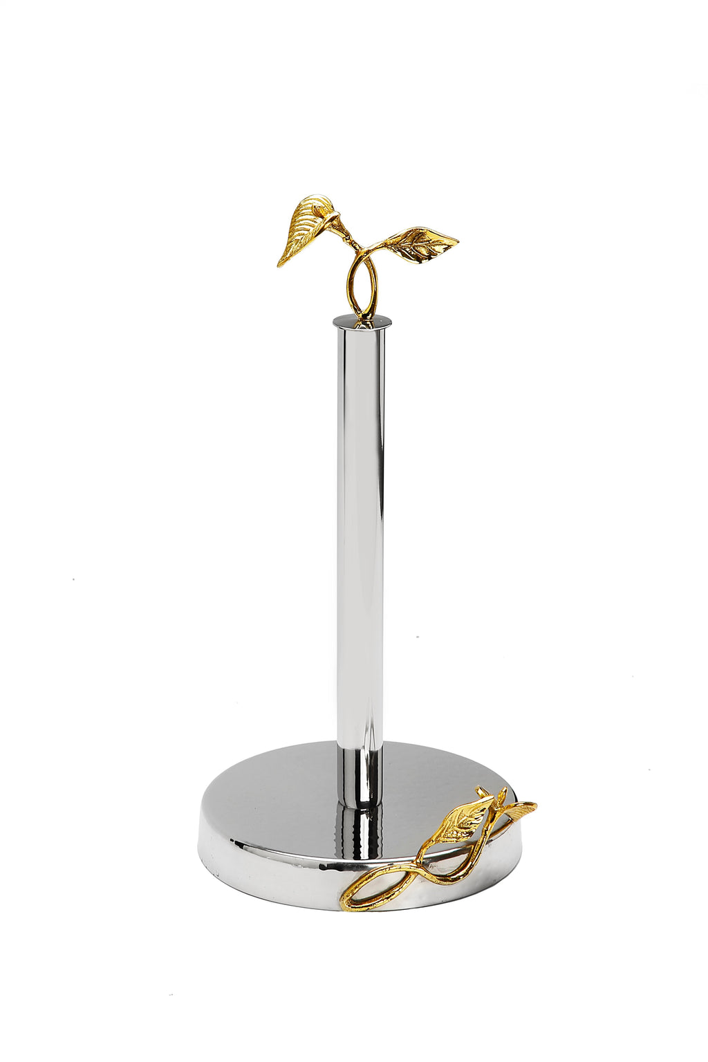 Stainless Steel Paper Towel Holder with Gold Leaf Design