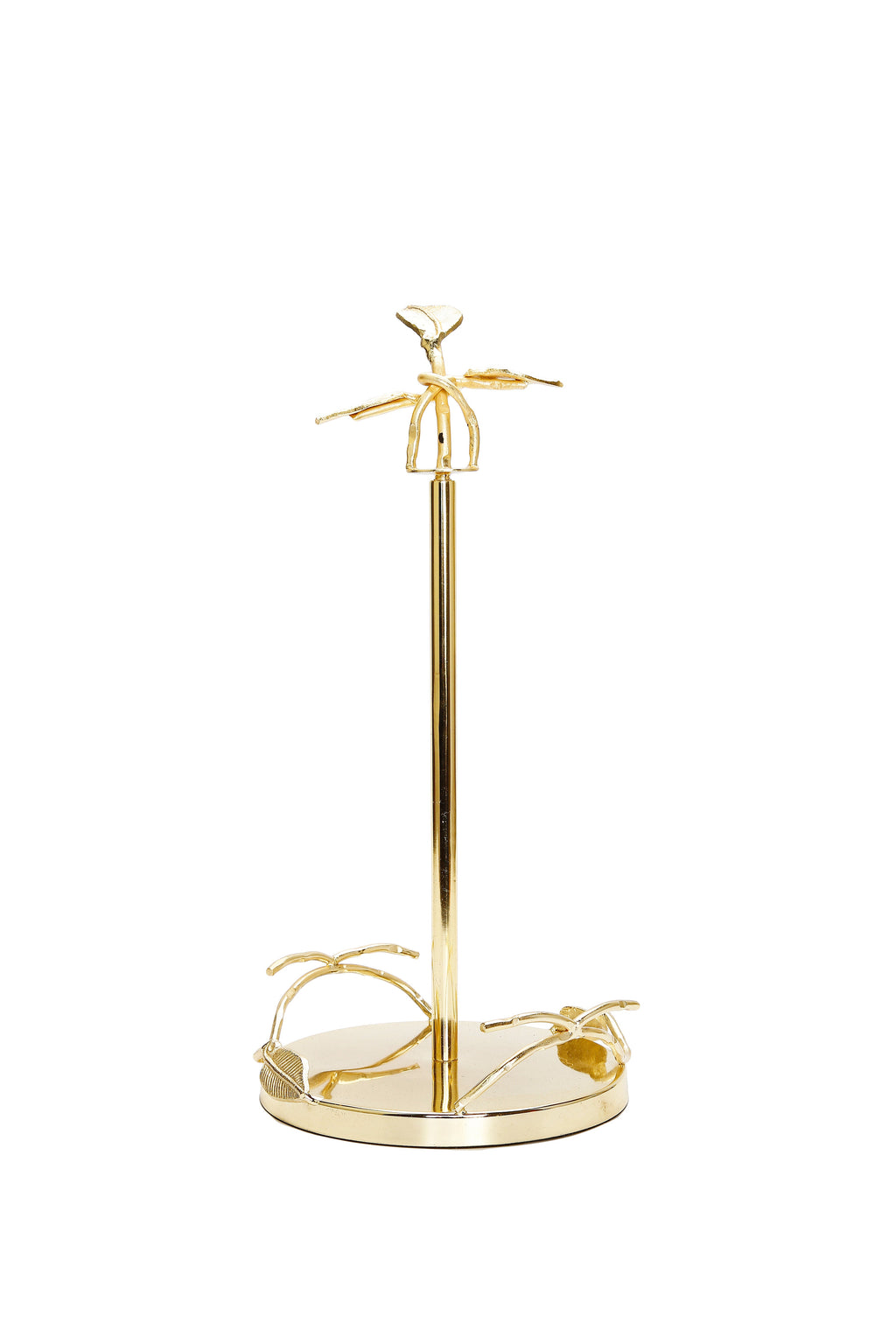 Gold Paper Towel Holder with Leaf Design - 7" Base