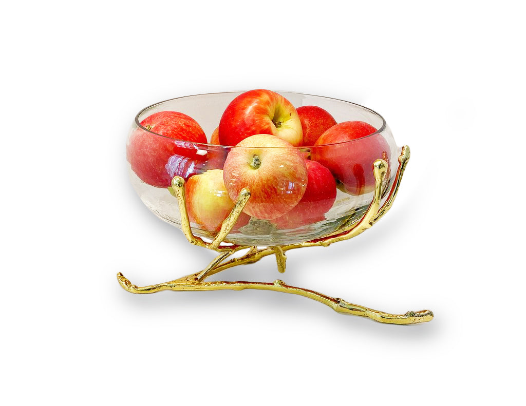 Glass Bowl with Gold Twig Base - 11"D x 6.75"H