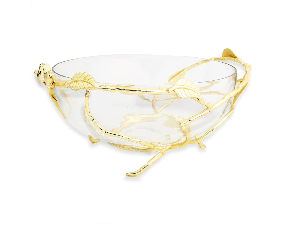 12.5"D Glass Bowl on Stainless Leaf Stand