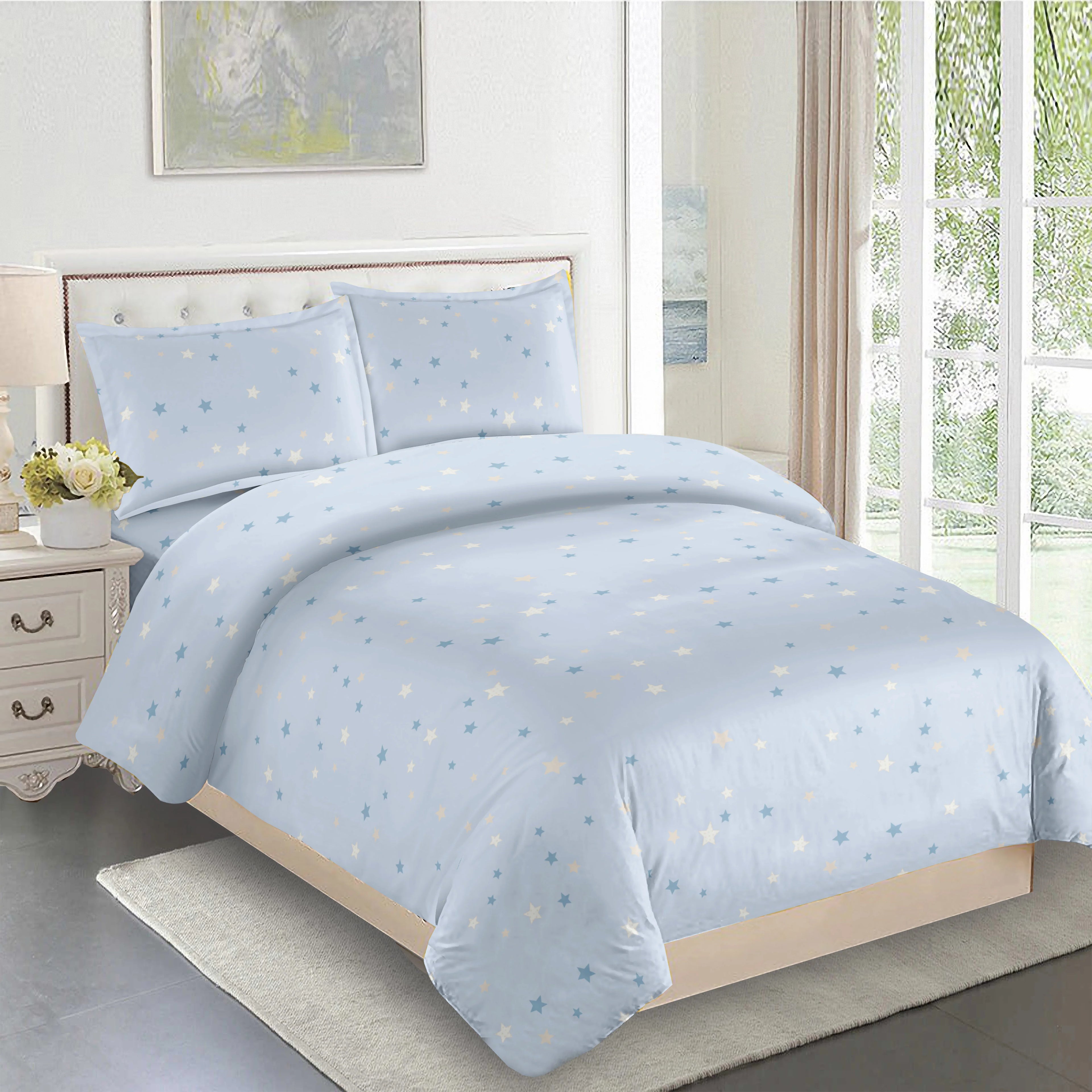Light Blue Star Duvet Cover Bedding Set