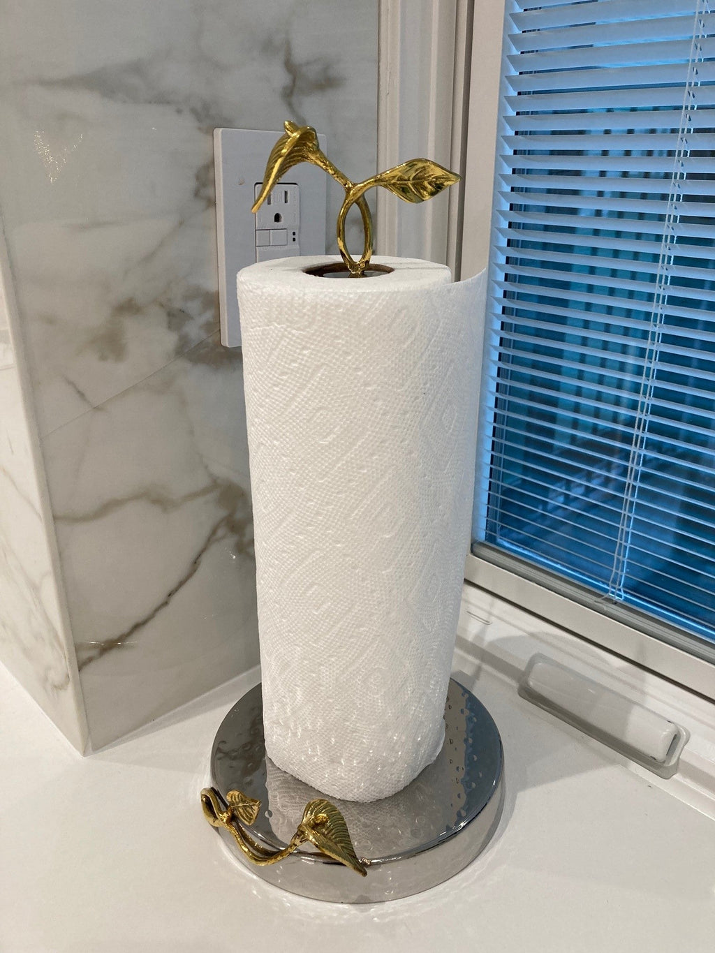 Stainless Steel Paper Towel Holder with Gold Leaf Design