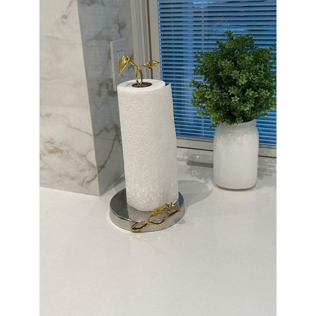 Stainless Steel Paper Towel Holder with Gold Leaf Design