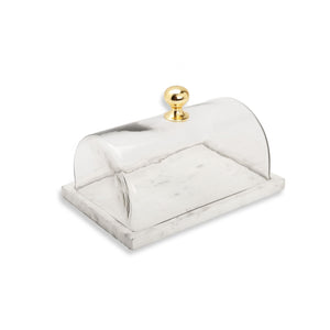Rectangular Marble Cake Dome with Gold Knob