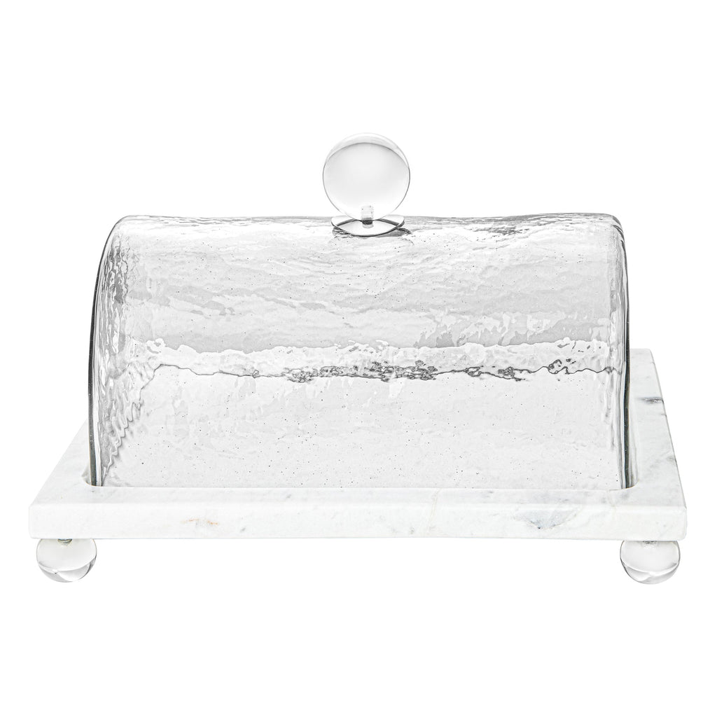 Marble Cake Plater with Glass Cover and Ball Knob - 10.4"L