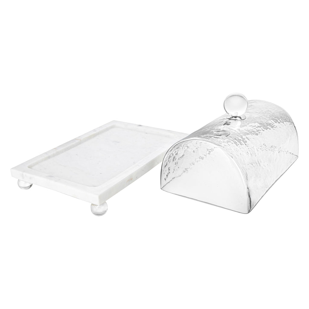 Marble Cake Plater with Glass Cover and Ball Knob - 10.4"L