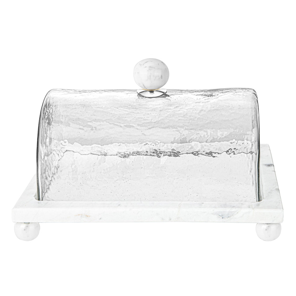 Marble Cake Plater with Glass Cover and Ball Knob - 10.4"L