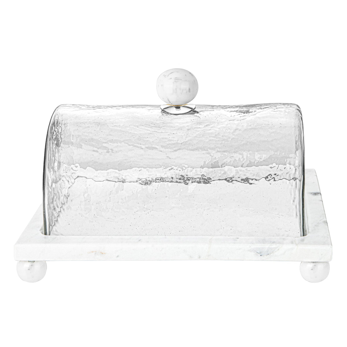 Marble Cake Plater with Glass Cover and Ball Knob - 10.4"L