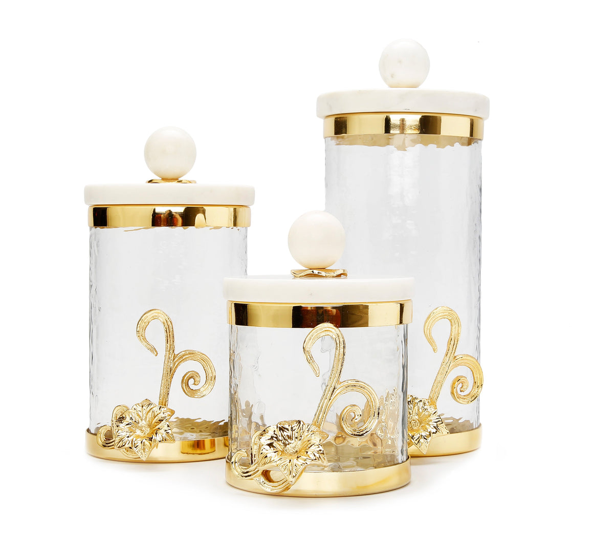 Large Glass Canister with Gold Design and Marble Lid
