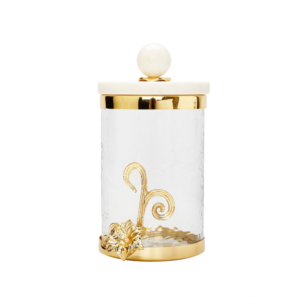 Medium Glass Canister with Gold Design and Marble Lid