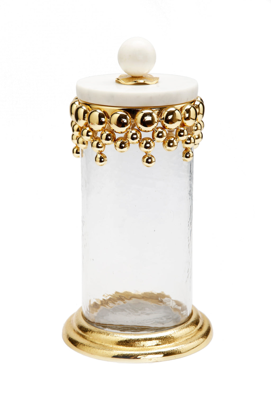 Large Hammered Glass Canisters with Gold Design and Marble Lid