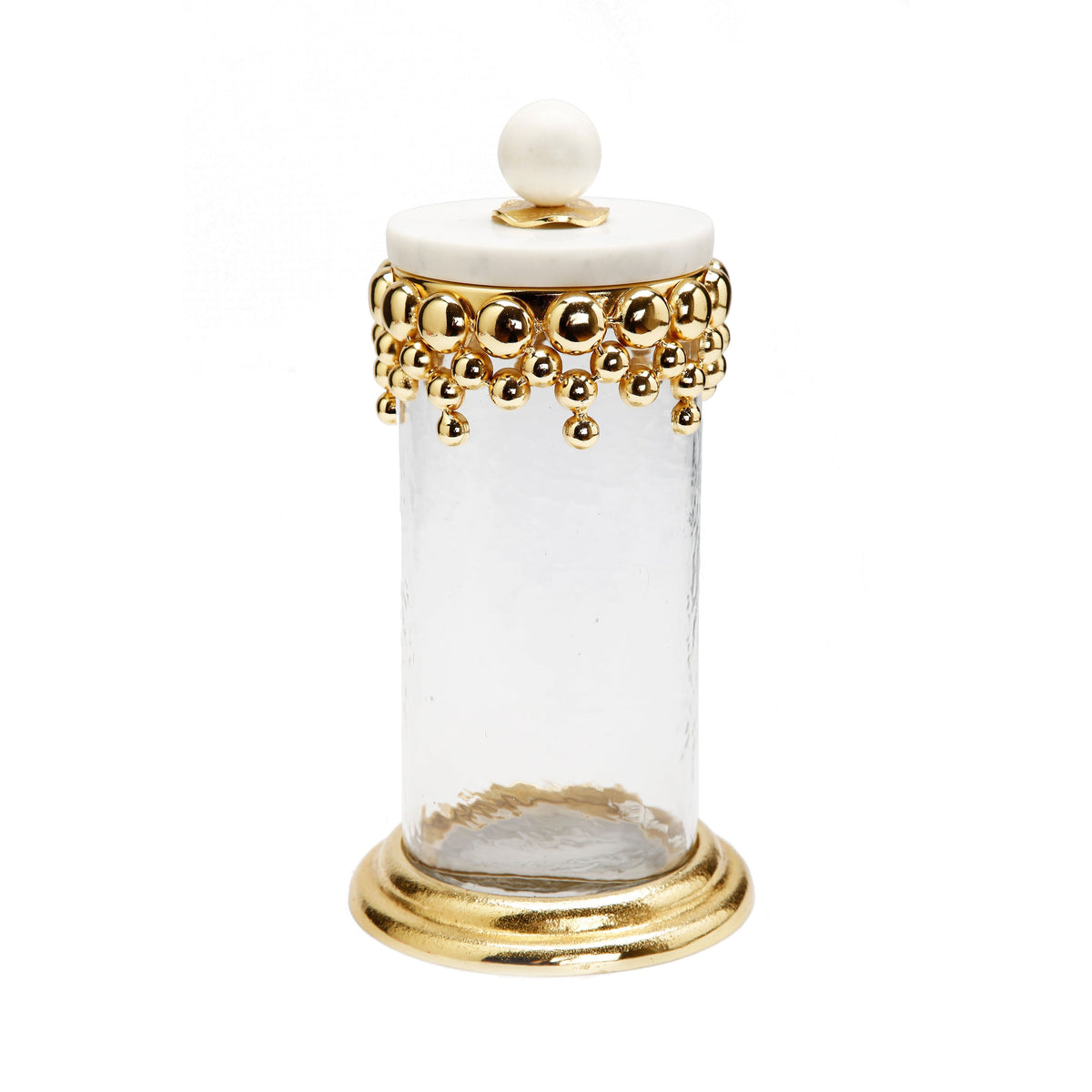 Large Hammered Glass Canisters with Gold Design and Marble Lid
