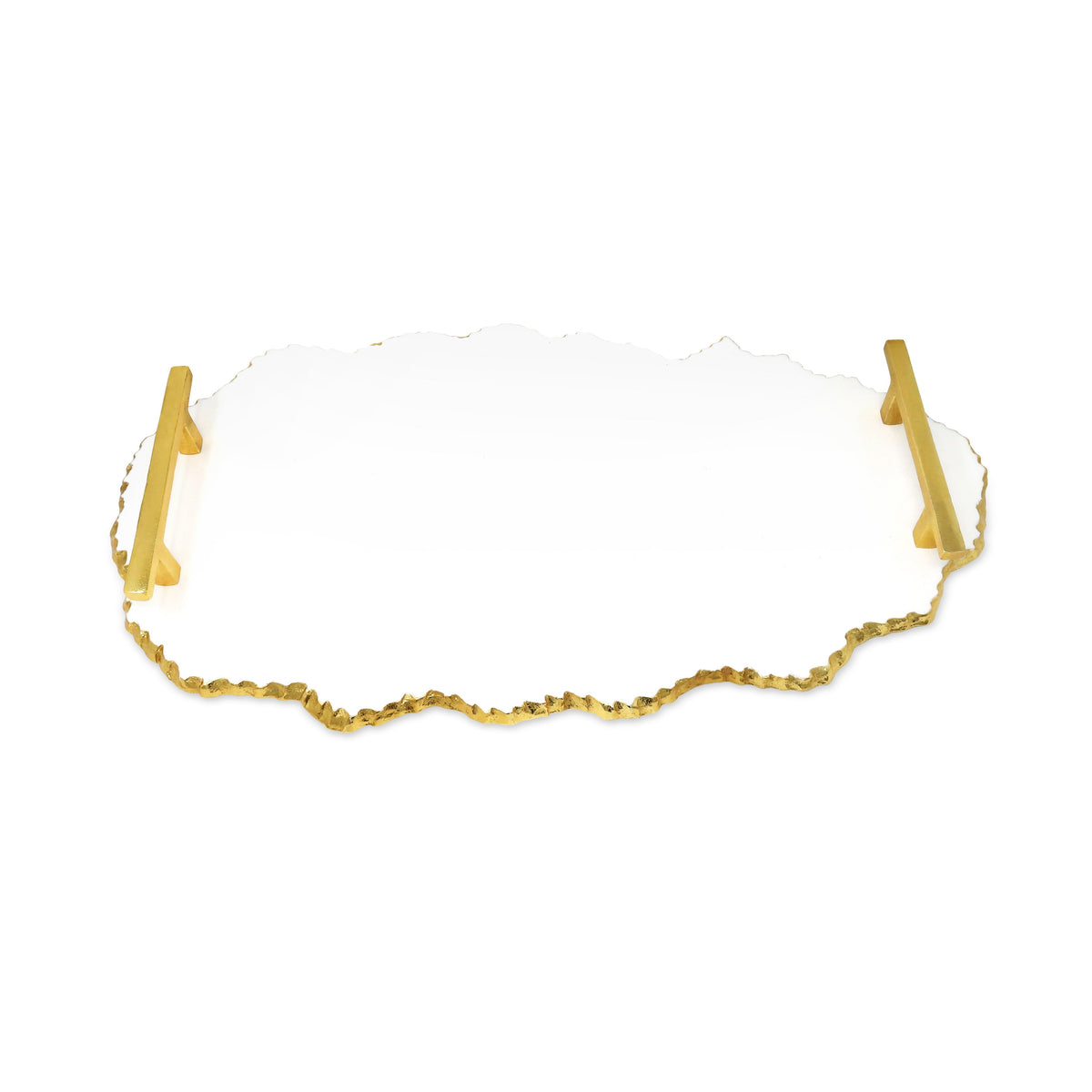 White Marble Platter with Gold Handles - 19.25"L