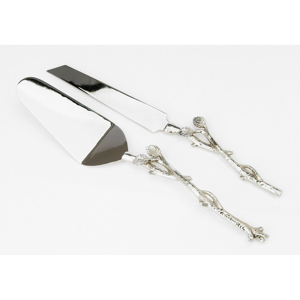 Cake Server and Knife Set with Gold Leaf Design, Dims 12"L
