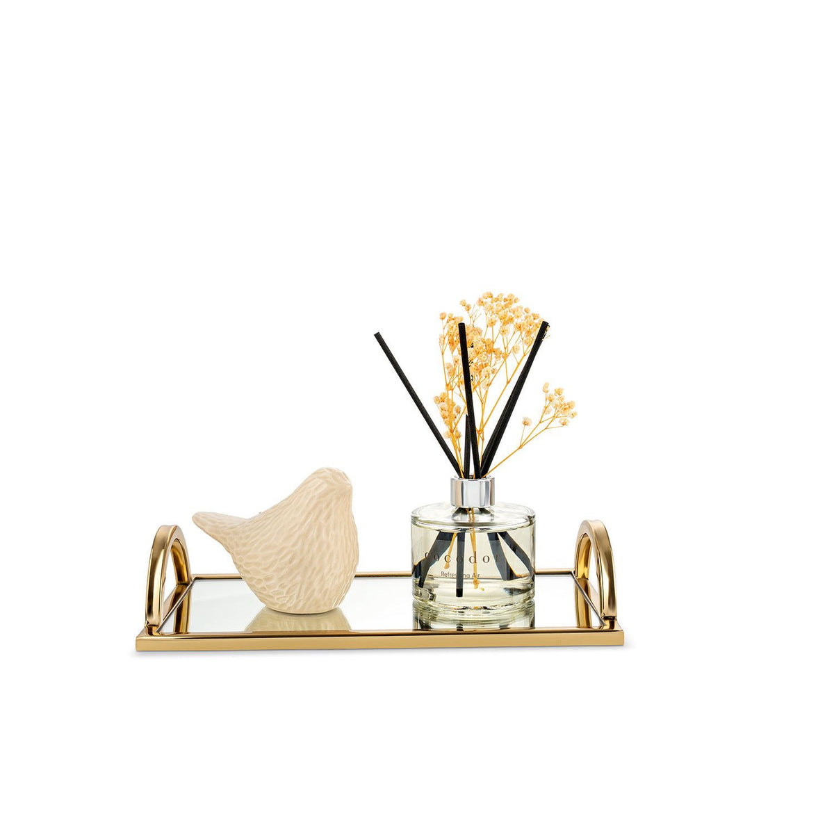 Rectangular Mirror Tray with Gold Handles -12"L