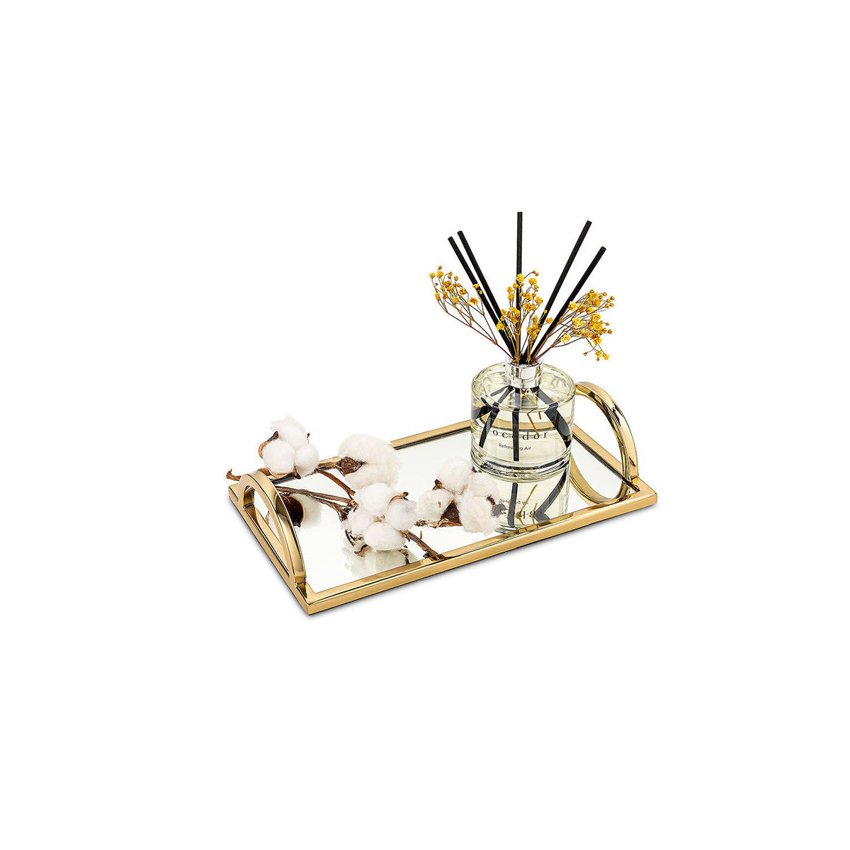 Rectangular Mirror Tray with Gold Handles -12"L